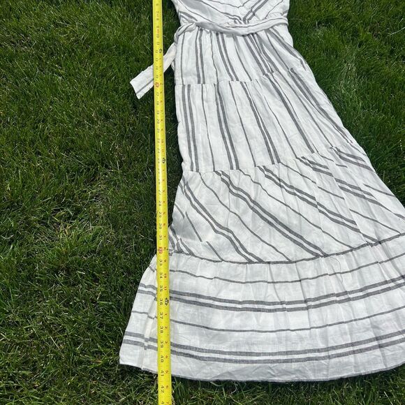 DKNY  Donna Karan Linen Stripe V-Neck Sleeveless Tie Waist Maxi Dress NWT size 2 - Picture 9 of 11